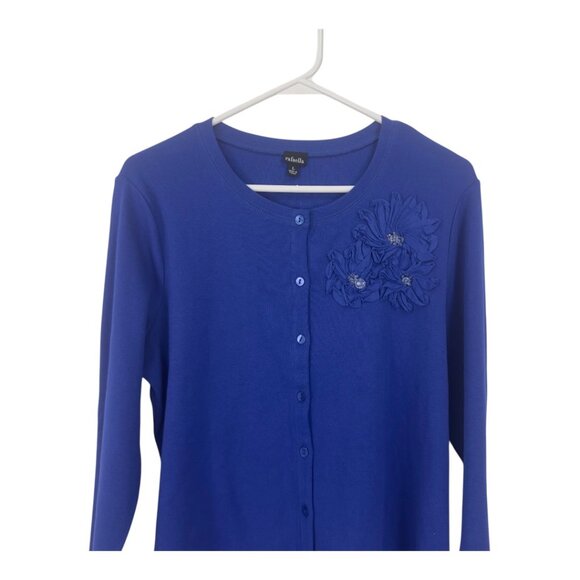 Rafaella Women Blue Button-Up Cardigan Floral Applique Design SZ L  Cotton Blend - Picture 11 of 12